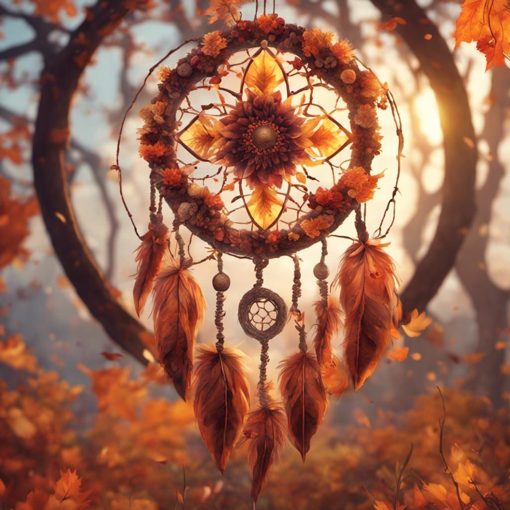 Floral Autumn Dreamcatcher in Magic Realism Style