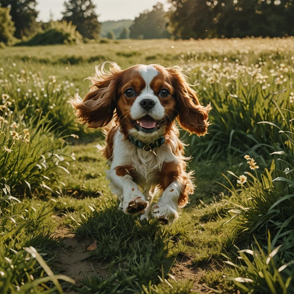 Cavalier King Charles Spaniel in Golden Meadow