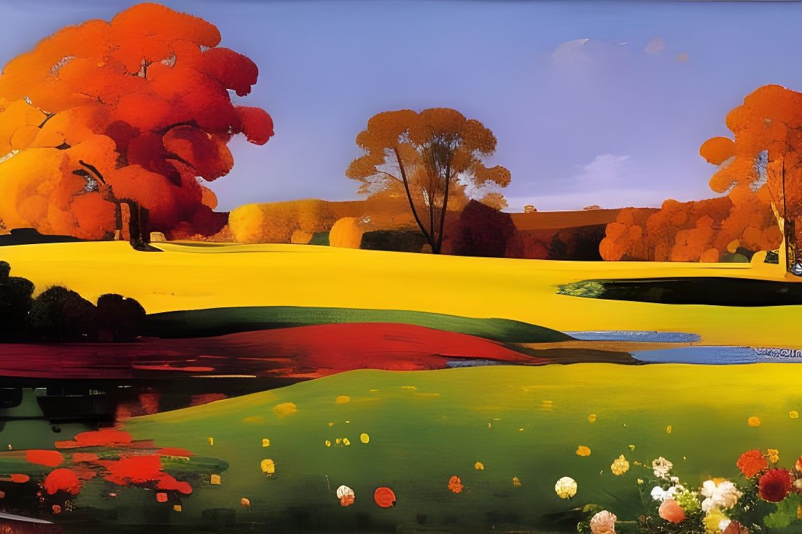 Floral Spring Landscape in Watercolor Style