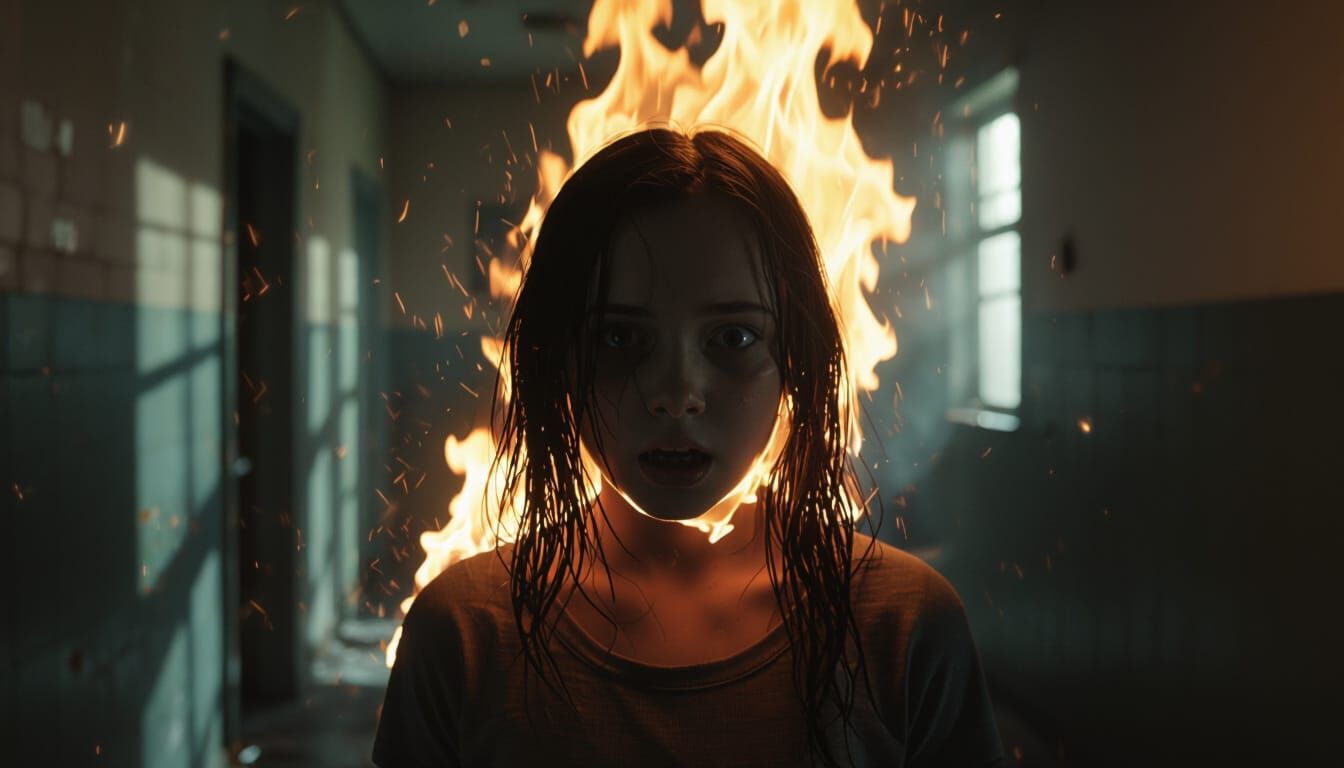 Girl Engulfed in Flames in Smoky Hostel Room
