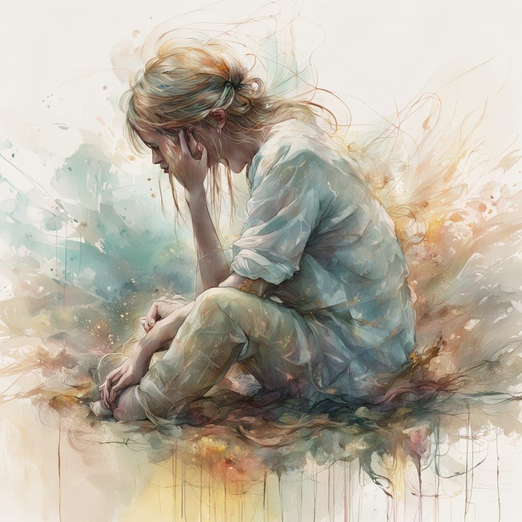 Melancholic Illustration of Solitary Figure in Carne Griffit...