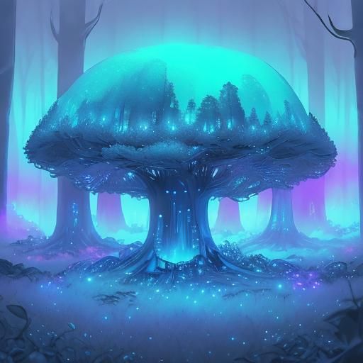 Glowing Bioluminescent Forest in Dreamlike Surrealism
