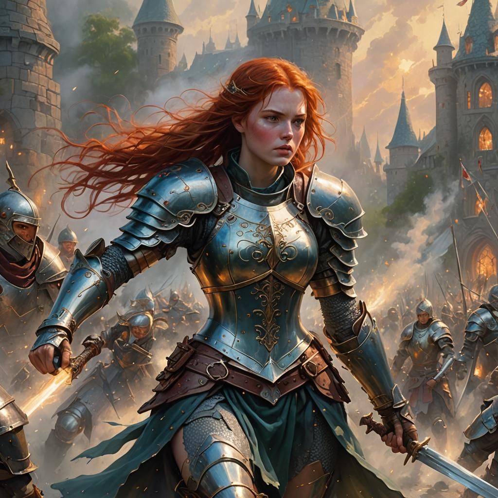 Redhead Warrior in Ethereal Fantasy Battle