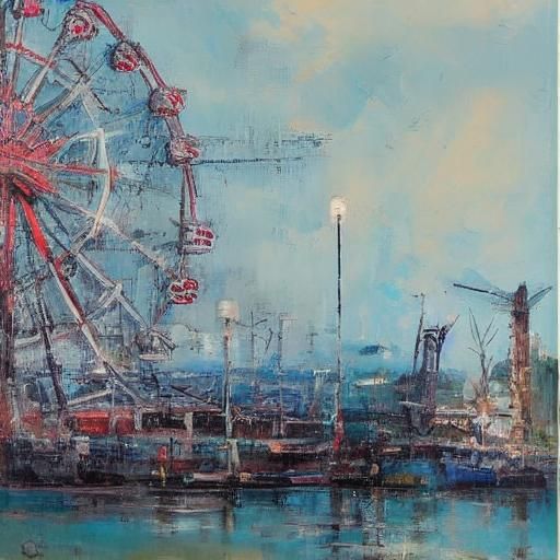 Seaside Ferris Wheel in Impasto Oil Painting