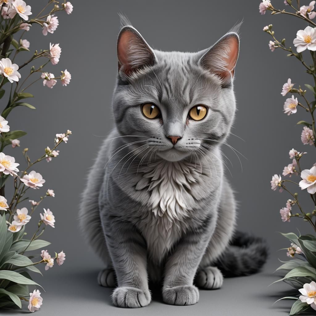 Breathtaking Hyperrealistic Gray Cat in 8k Resolution
