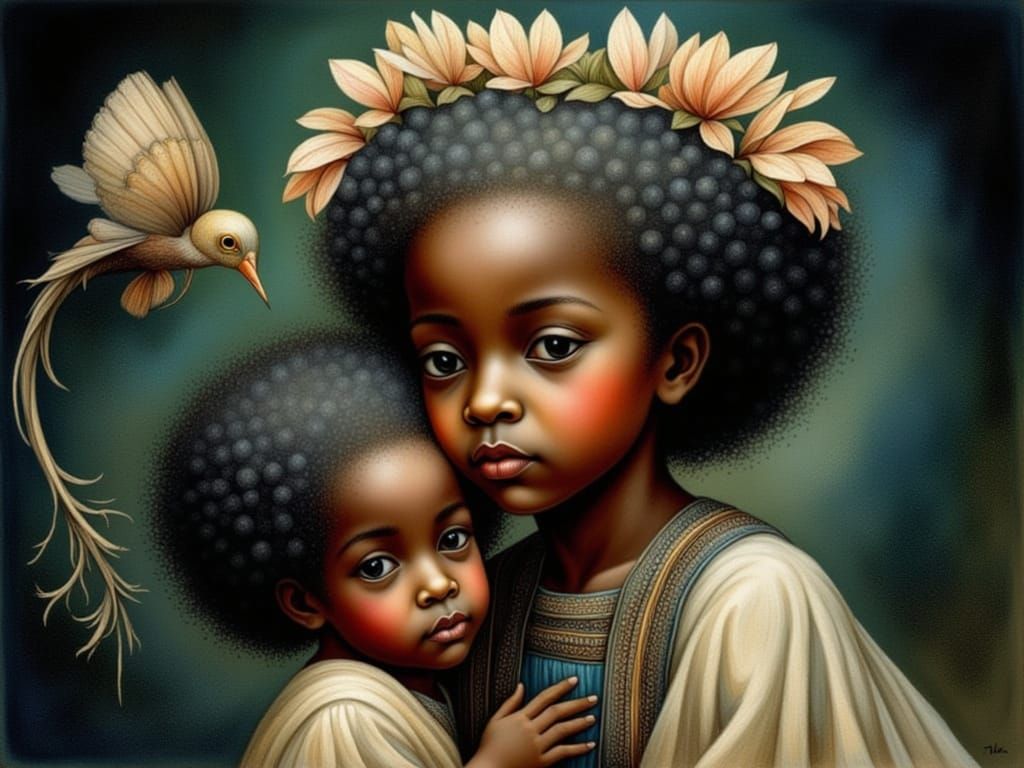 Little Sister Comforts Brother in Intimate Moment