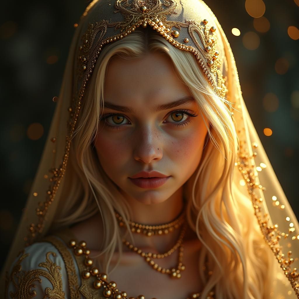 Mystical Portrait of Girl in Veil, Art Nouveau Style