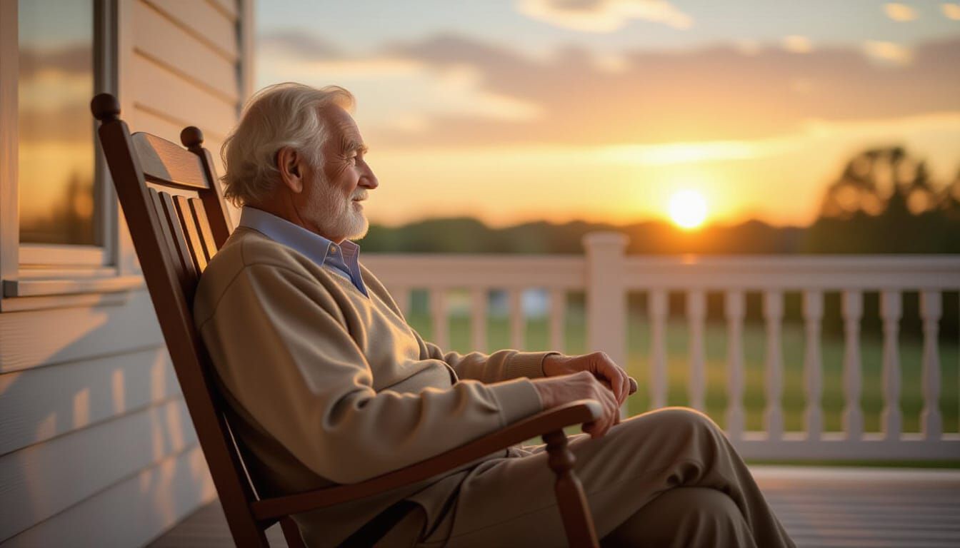 Elderly Man Watching Sunset in Hyperrealistic Style
