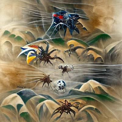 Spiders Battle in Giger-Inspired Biomechanical Art