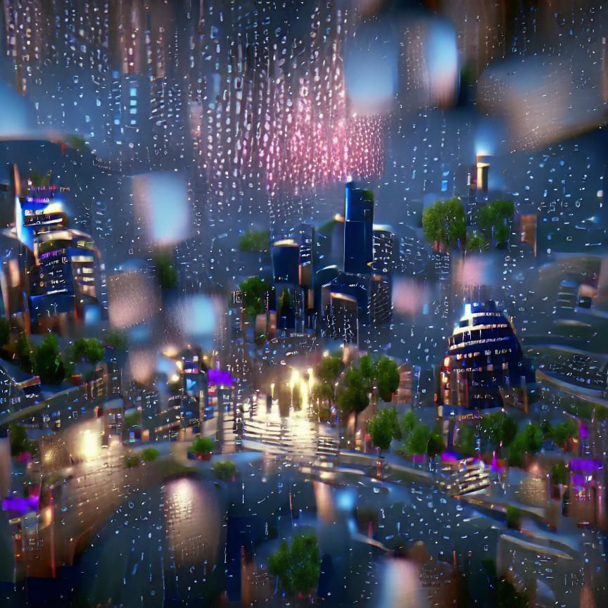 Twilight Rain Over a Sparkling Cyberpunk City