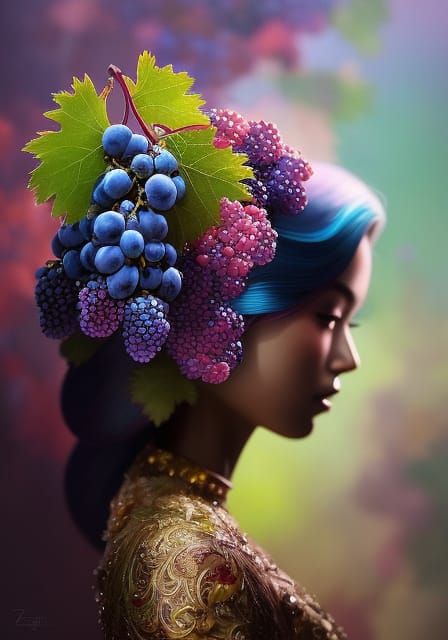 Colorful Grapes Woman: Hyperdetailed Fantasy Art