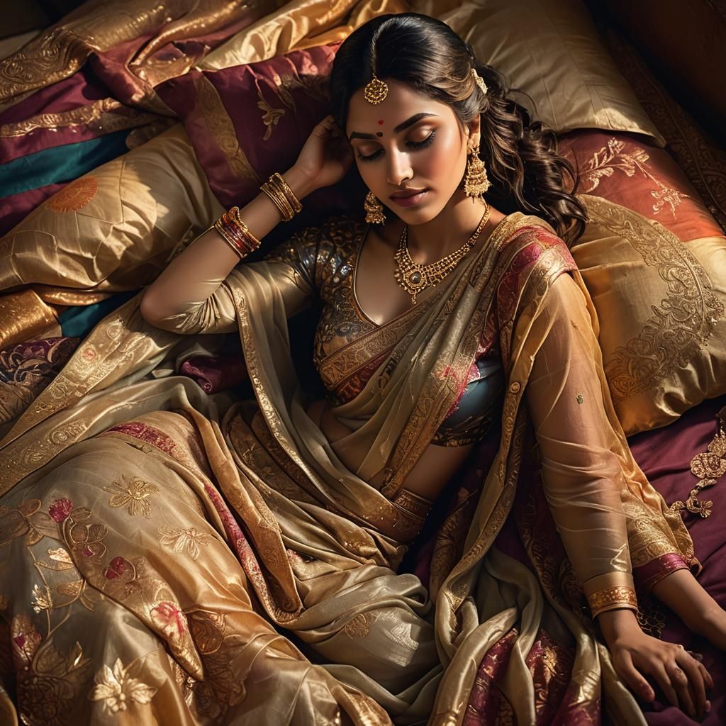 Woman in Saree: Hyperrealistic Fantasy Concept Art