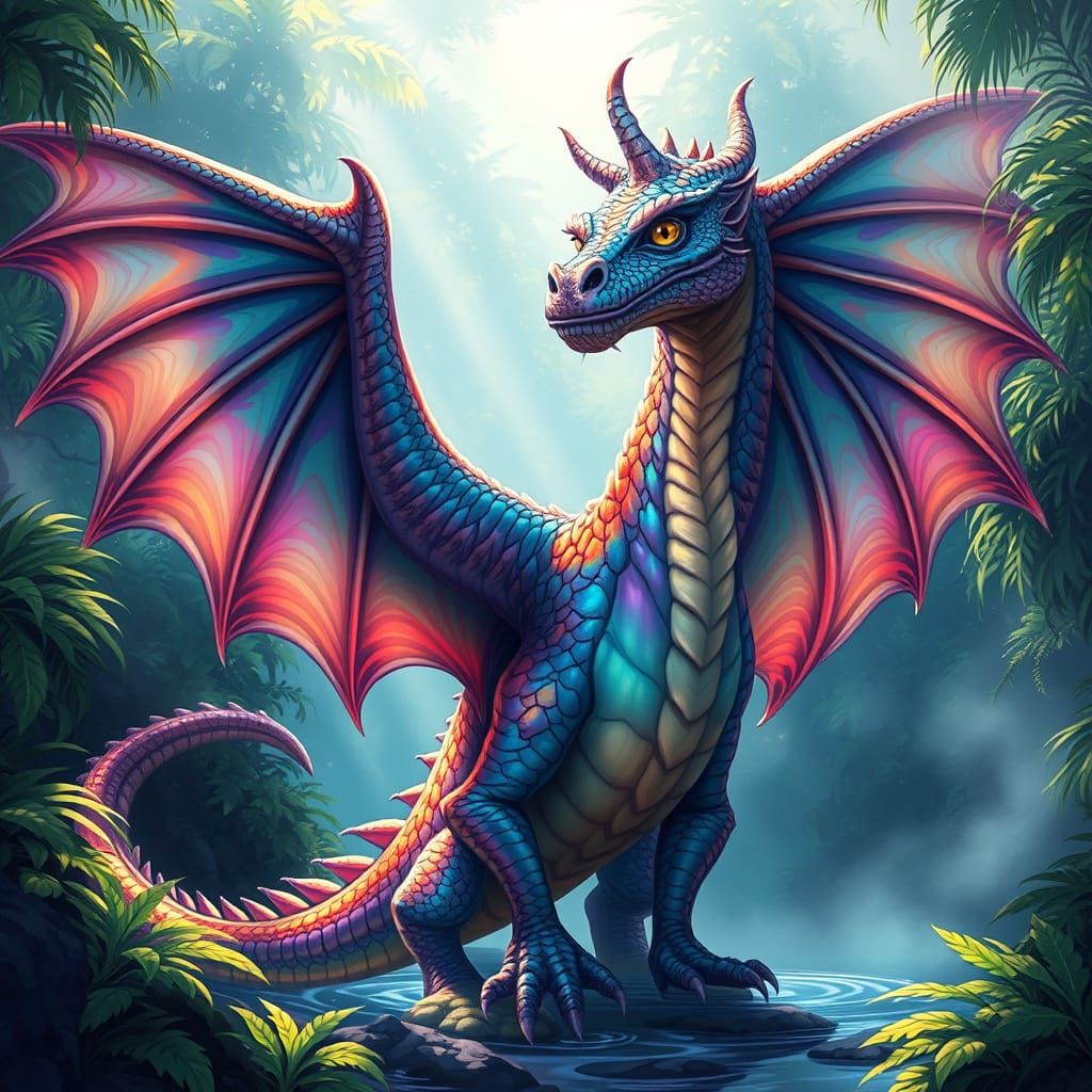 Majestic Dragon Amidst Vibrant Rainforest