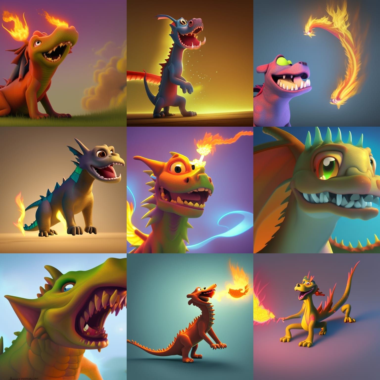 Dragon Dog Sneezing Fire: Pixar Style 3D Art