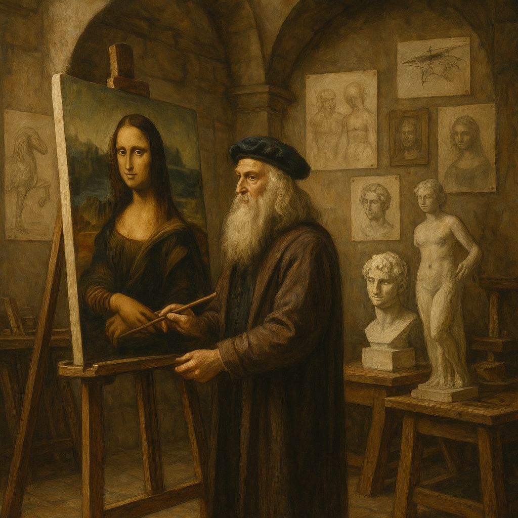 Renaissance Artist's Studio with Canvas and Sculptures