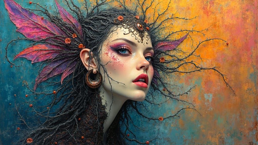 Goddess of Ethereal Whimsy in Vibrant, Textured Hues