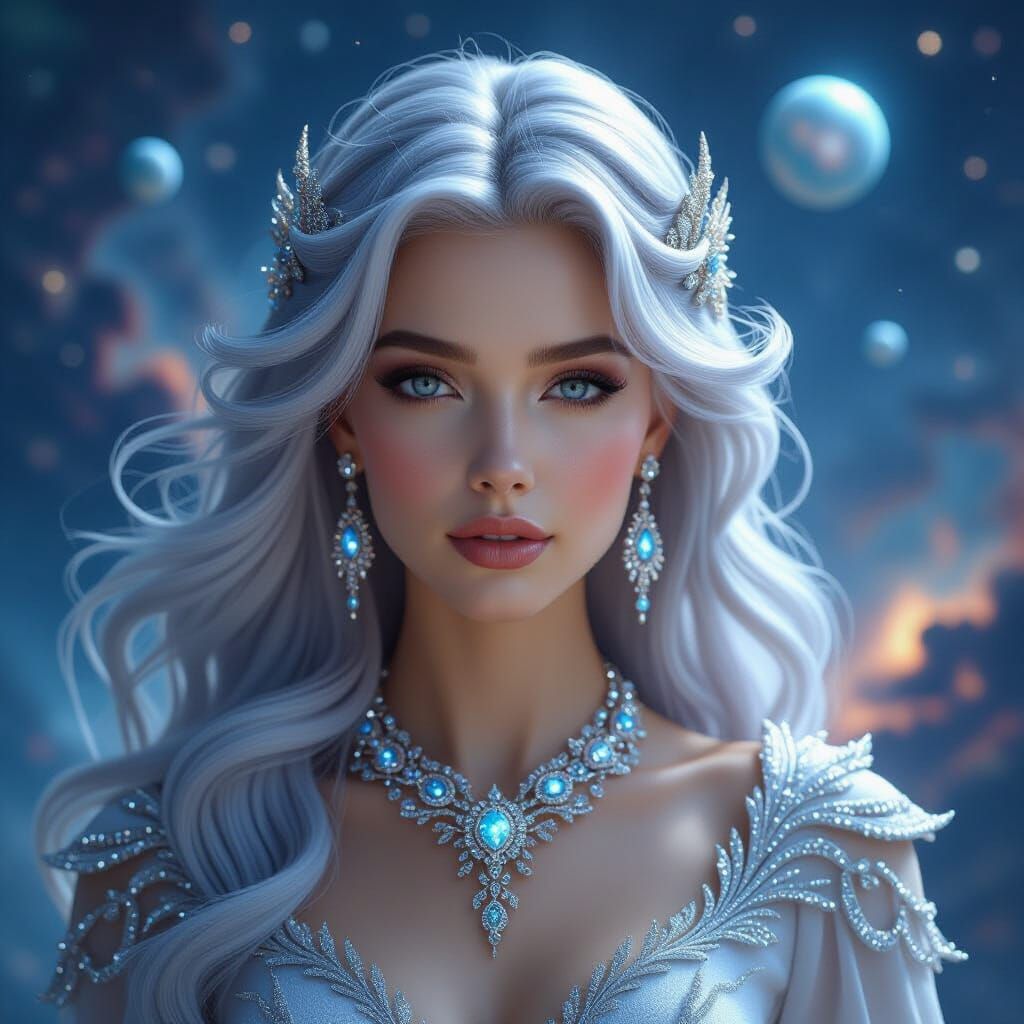 Celestial Queen of Galaxies, Divine Beauty in Starlight Jewe...
