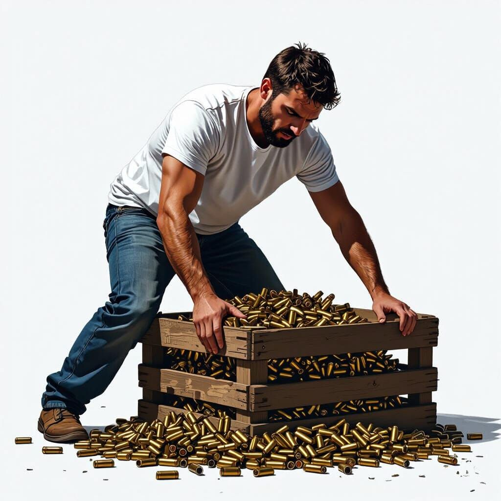 Man Spreading Shell Casings on White Background