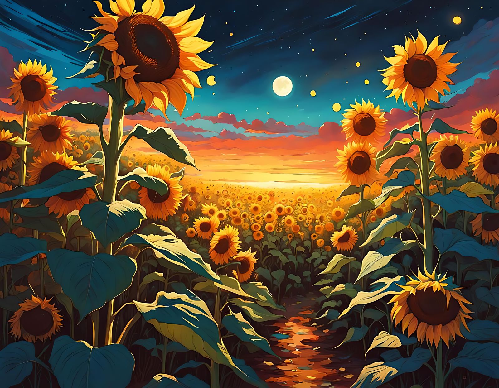 Sunflower Field Under a Starry Sky