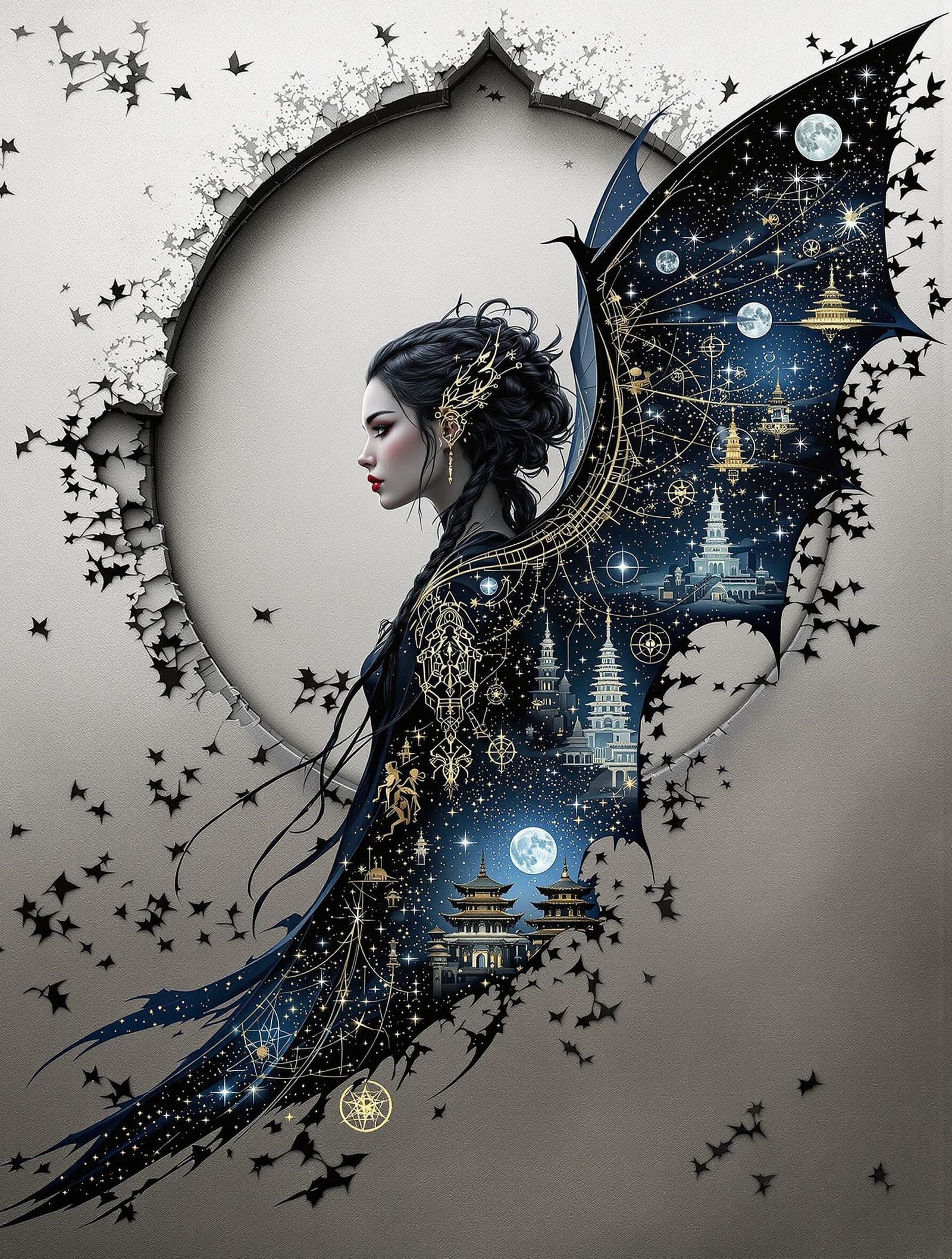 Surreal Oriental Fairy Knight in Cyberpunk Digital Art