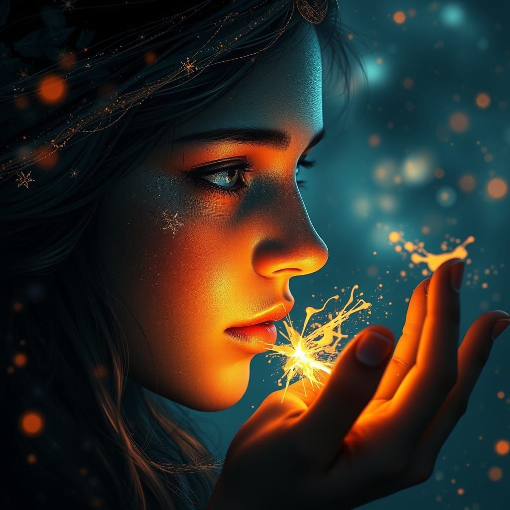 Girl with Stars in Eyes Lighting Flame
