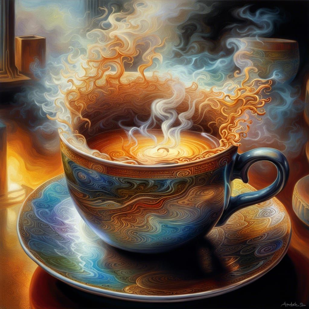 Steaming Coffee Cup with Person-Shaped Steam