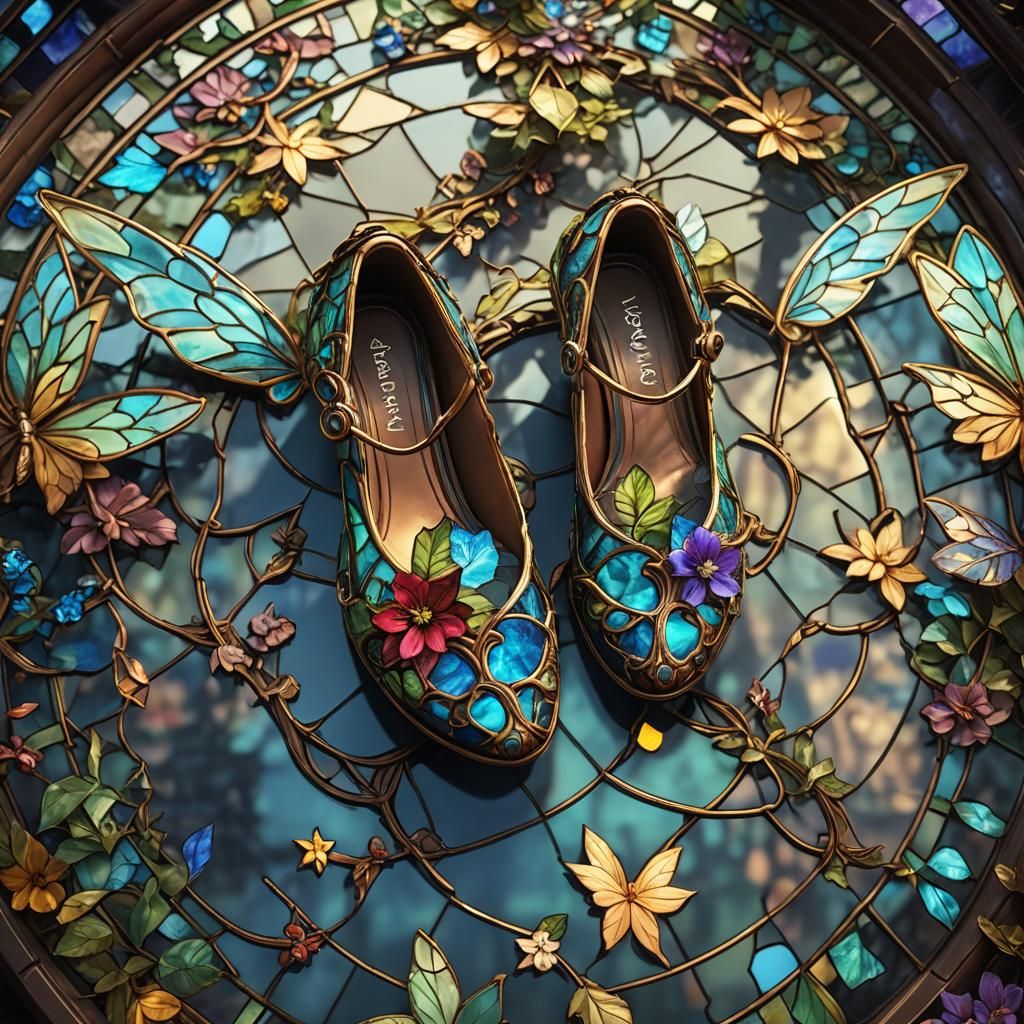 Ornate Stained Glass Fairy Shoes in 3D
