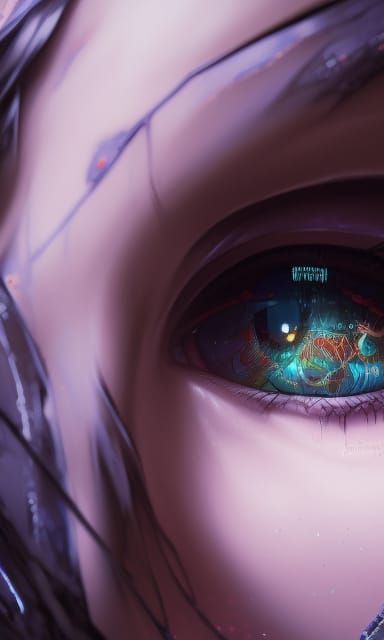 Sad Anime Girl in Cyberpunk Landscape, Detailed Matte Painti...