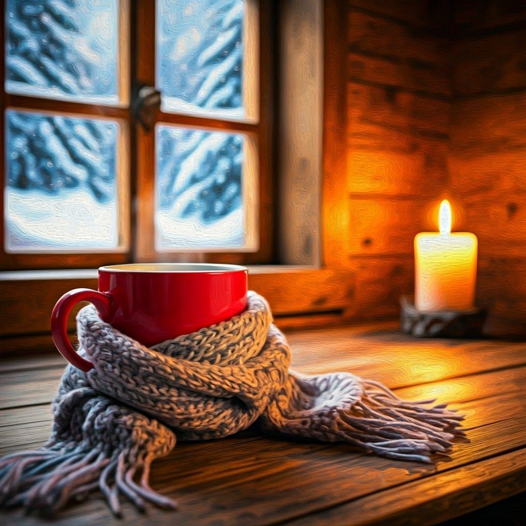 Cozy Winter Tea Cup in Splash Art Style