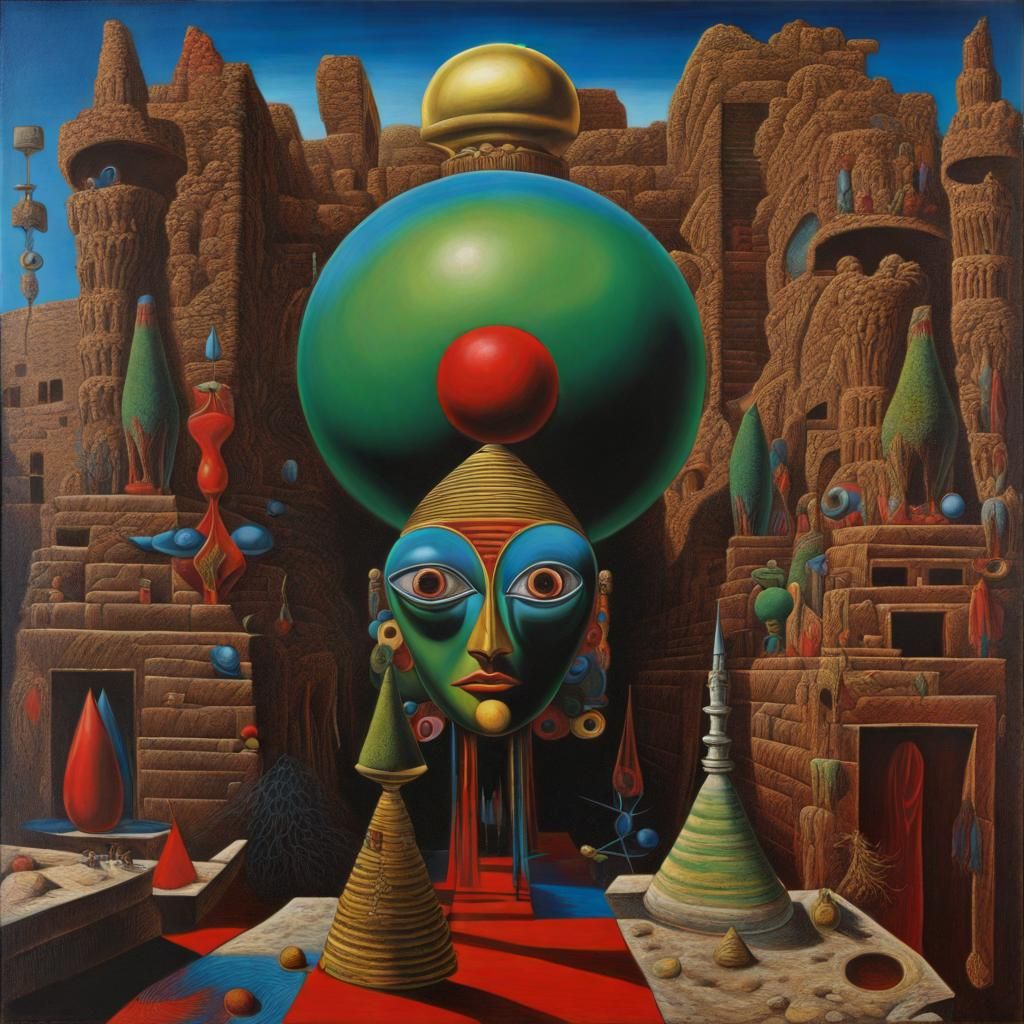 Photorealistic Surreal Karnak in Deep Triadic Colors