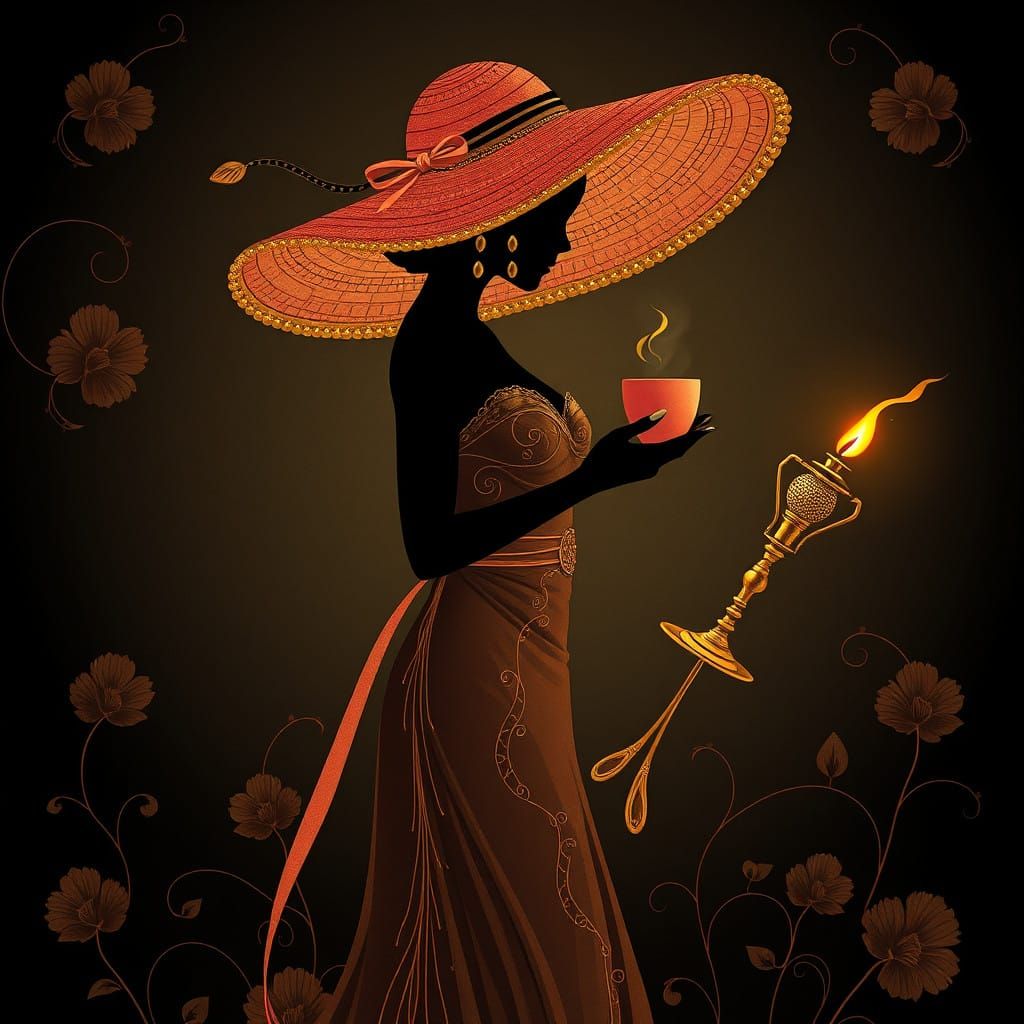 Gilded Lady in Elegant Black Silhouette