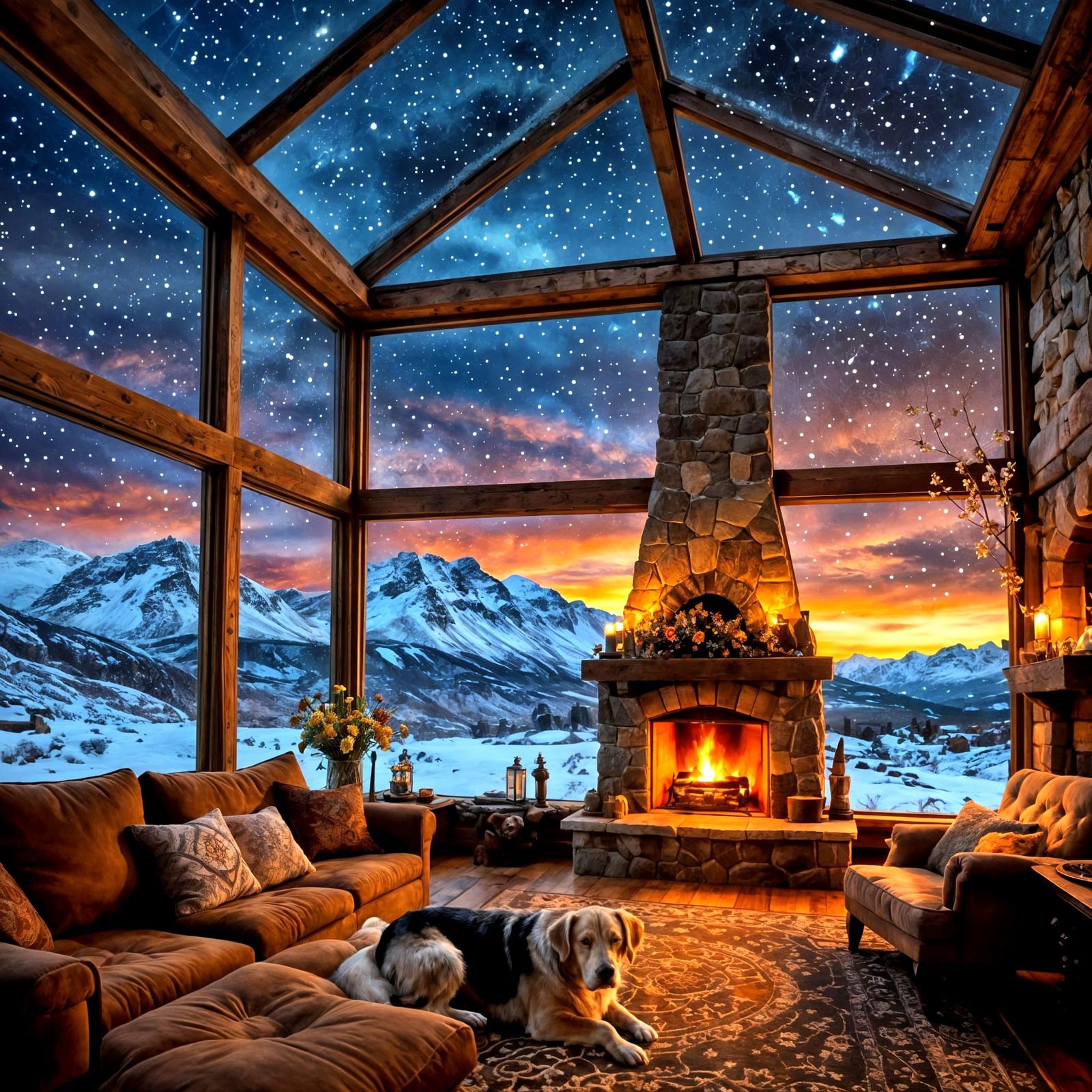 Futuristic Den with Snowstorm, Hyperrealistic Painting