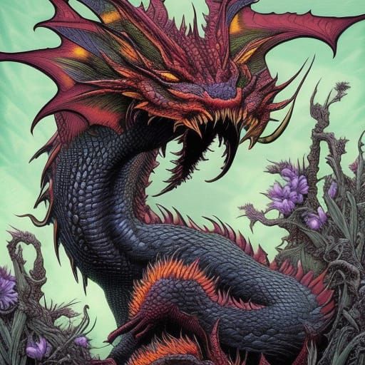 Flower Dragon in Comic Book Art Style