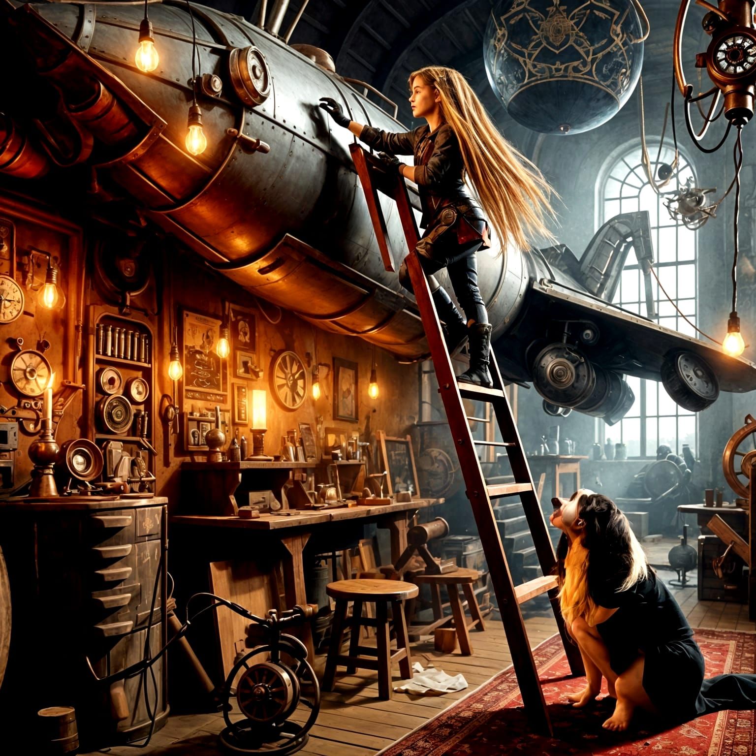 Steampunk Inventor Girl in Elegant Victorian Attire