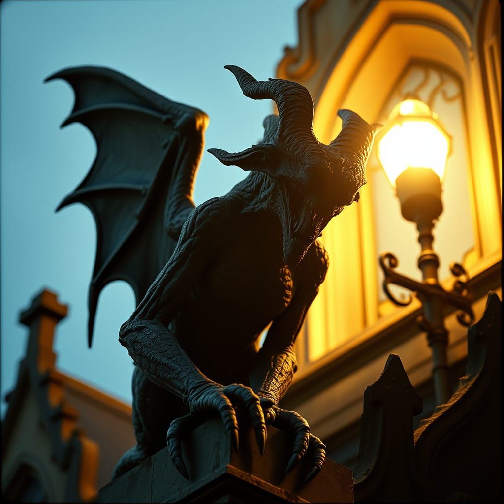 Dramatic Gothic Gargoyle in Cinematic Style