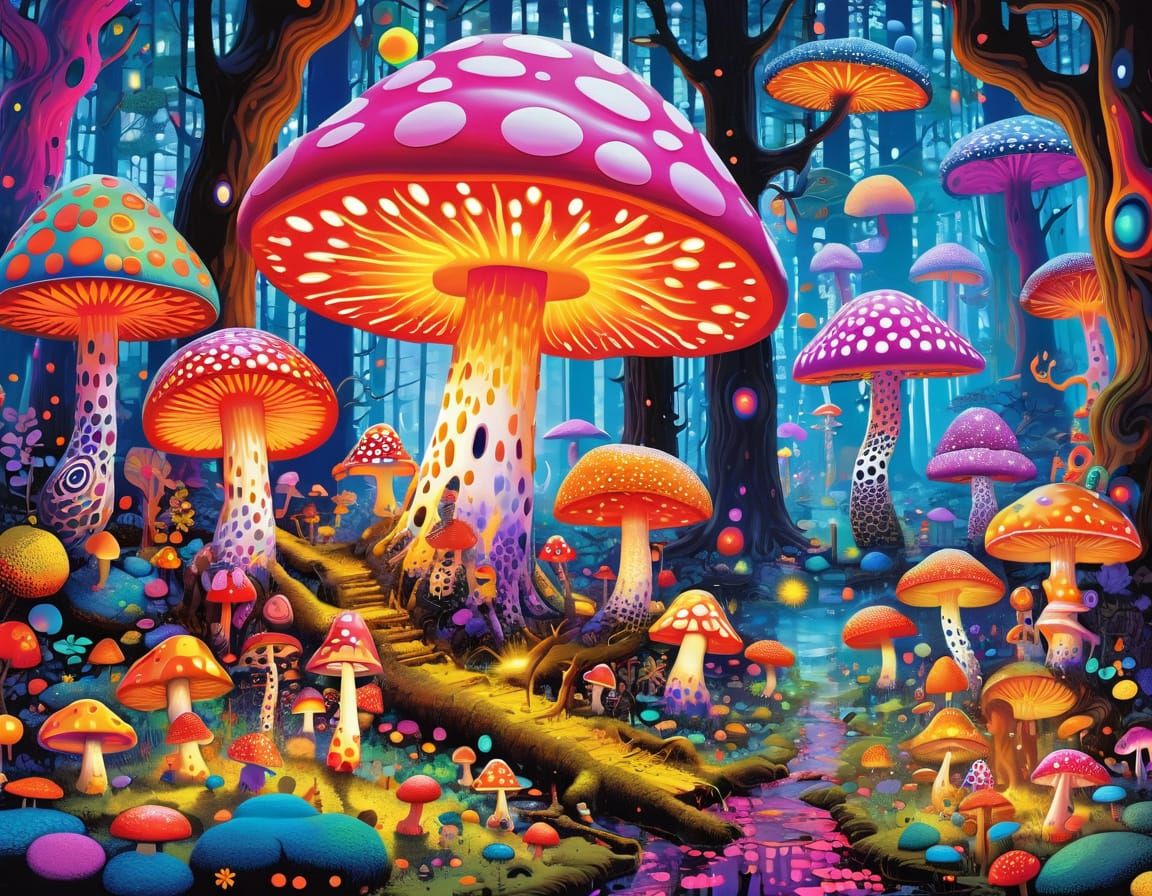 Surreal Polka Dot Forest in Psychedelic Fantasy Style
