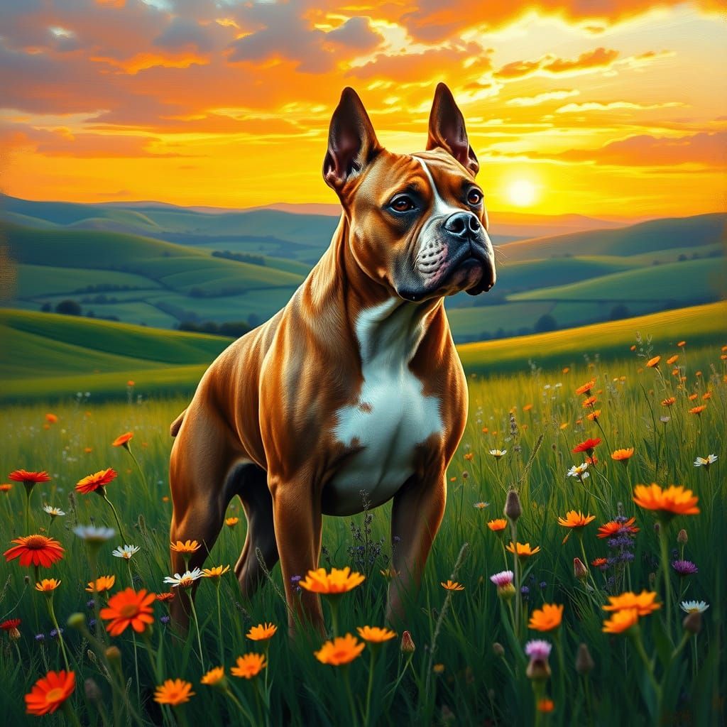 Majestic Staffordshire Bull Terrier Silhouetted Against Vibr...