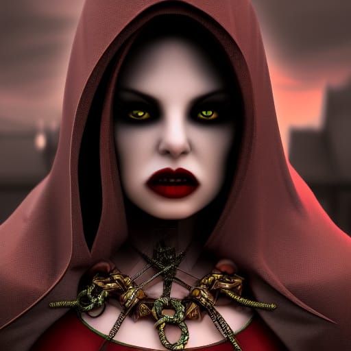 Hooded Vampire with Diamond Necklace: Fantasy Art