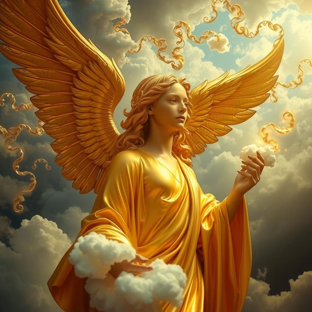 Ethereal Angel in Golden Latex: A Digital Masterpiece
