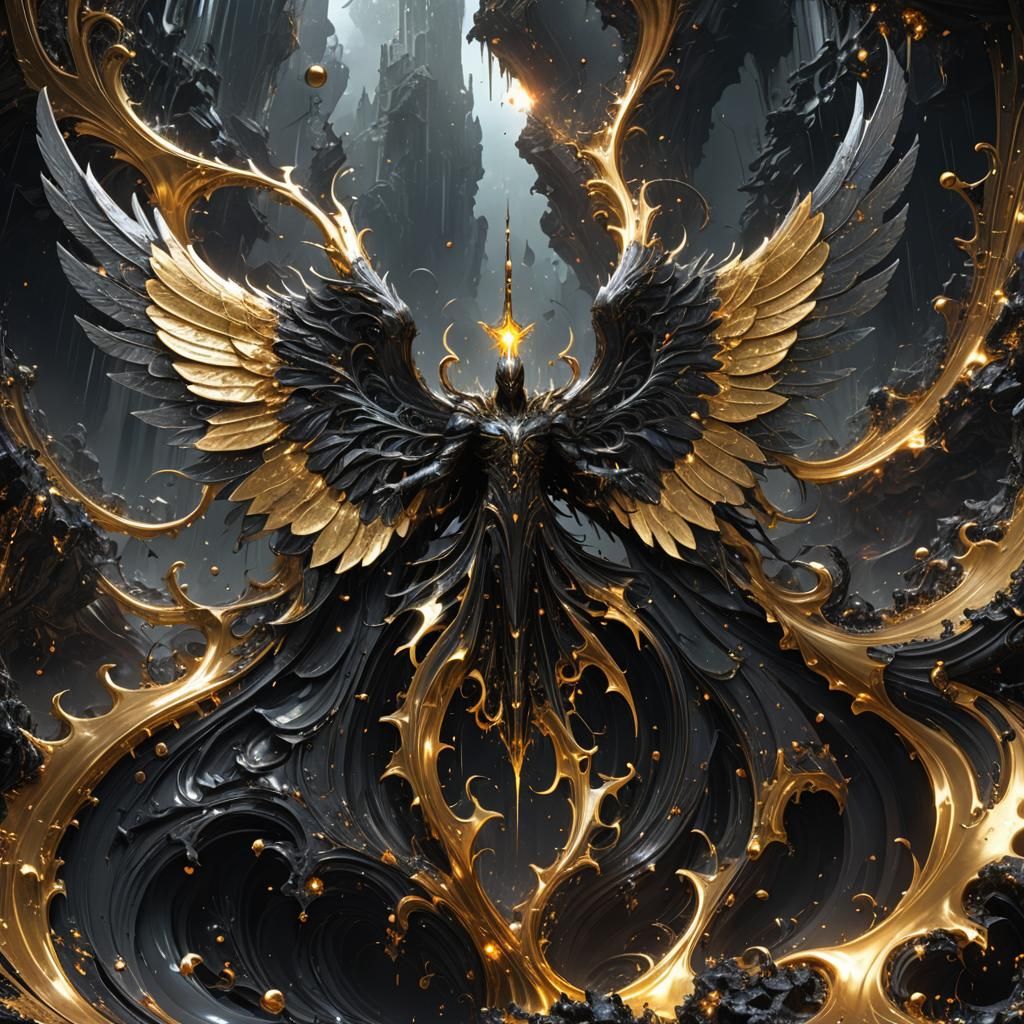 Obsidian Angel Lucifer with Liquid Light Wings
