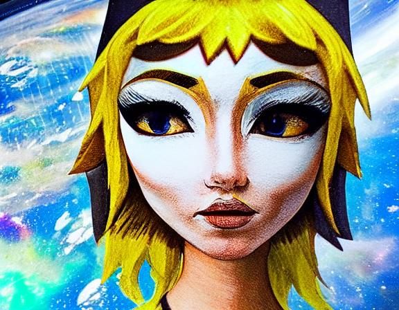 Fantasy Elf Girl: Hyperreal Acrylic Portrait in Space