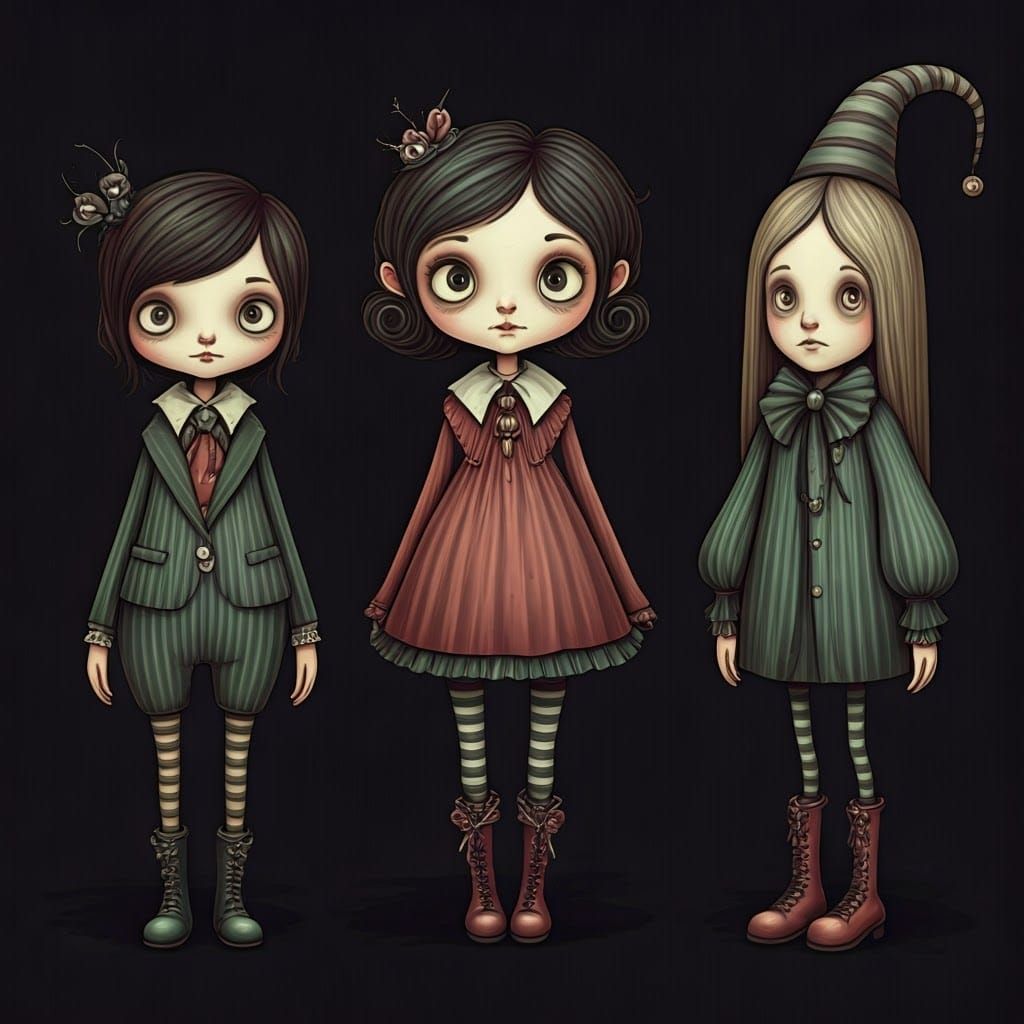Whimsical Gothic Characters with Exaggerated Features