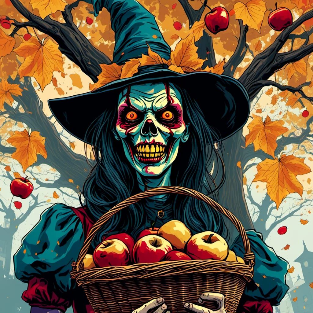 Witch with Apples in Techno-Zombie Style