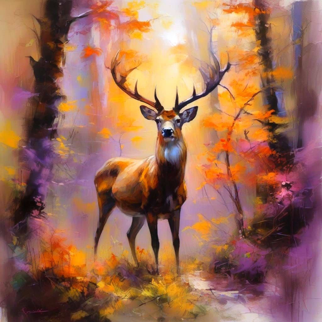 Elegant Deer in a Vibrant Sunset Landscape