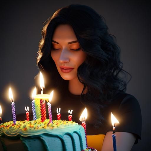 Girl Blowing Out Candles in Digital Art