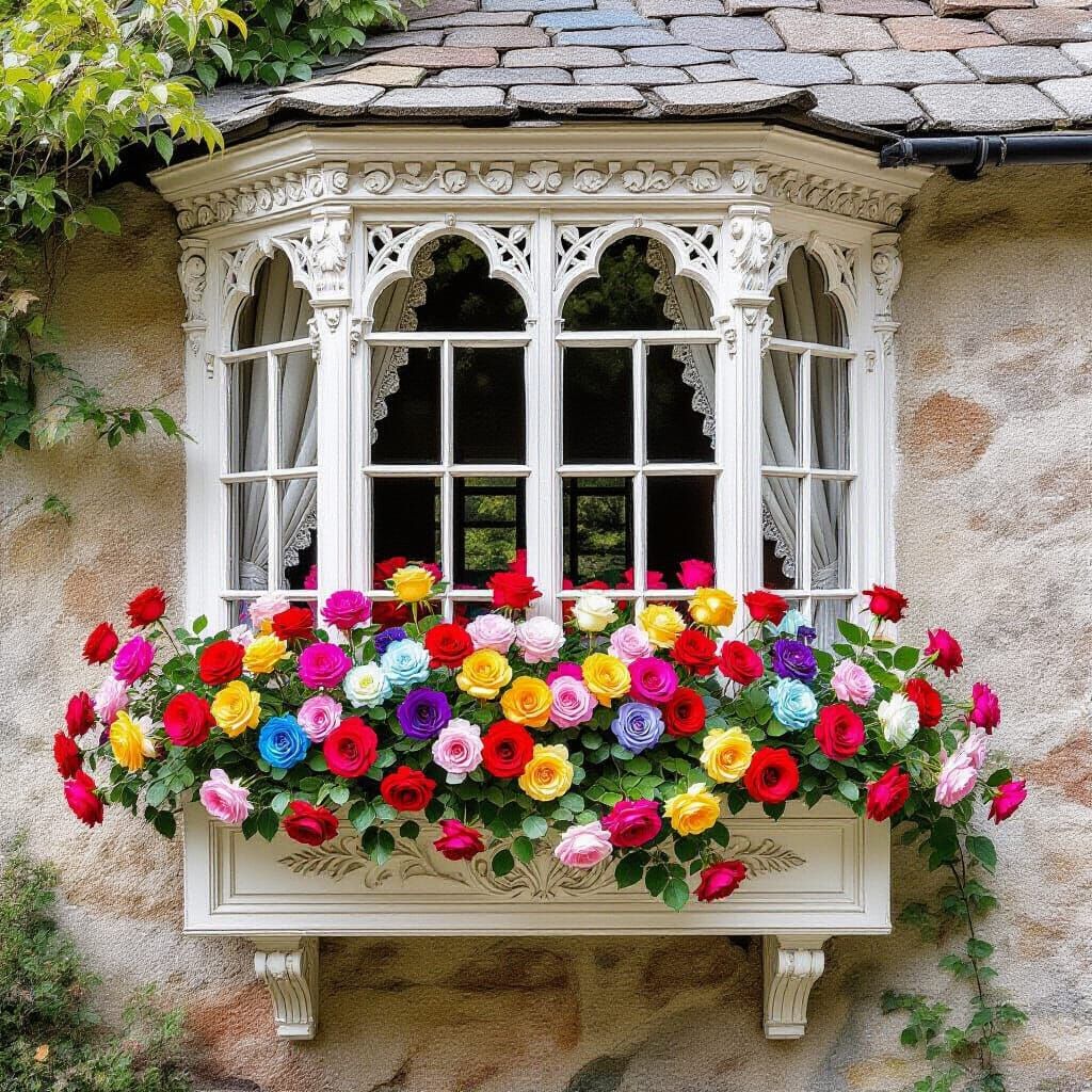 Charming Cottage Bay Window Flower Box in Storybook Style
