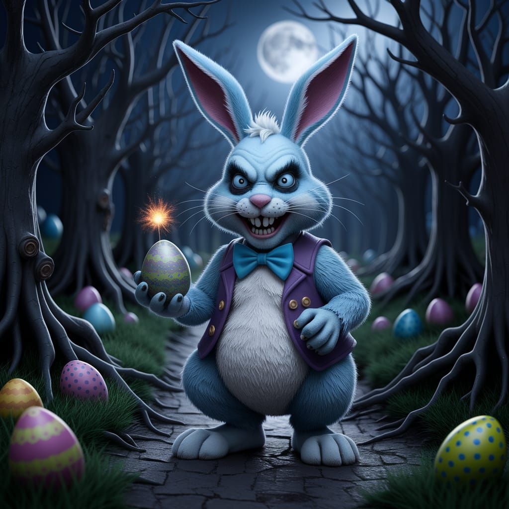 Ethereal Easter Bunny Menace in Dark Forest Maze