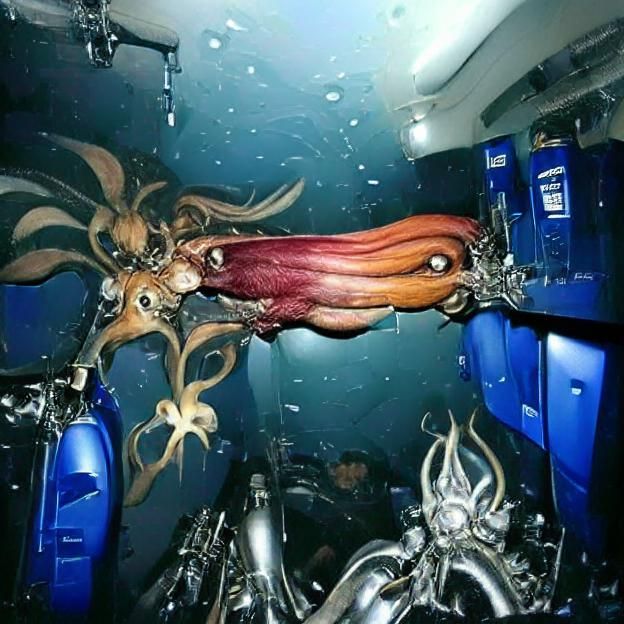 Giant Kraken Squid Under the Sea