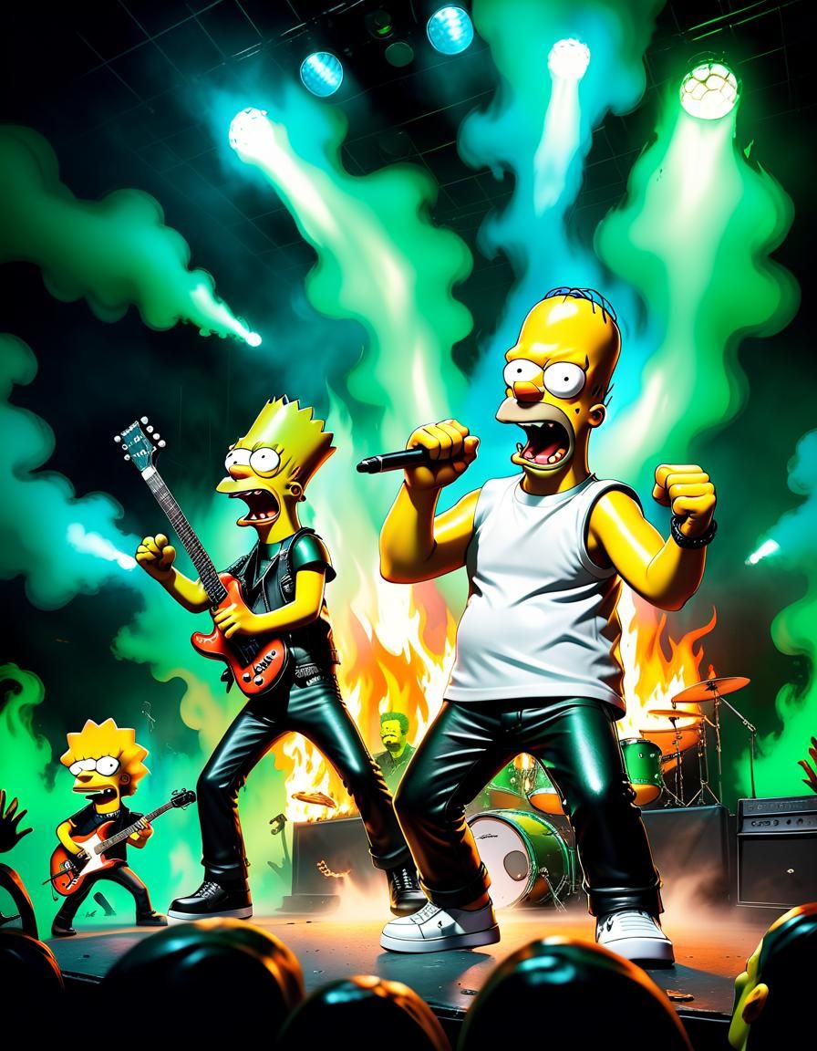 The Simpsons as Metal Rock Band on Stage