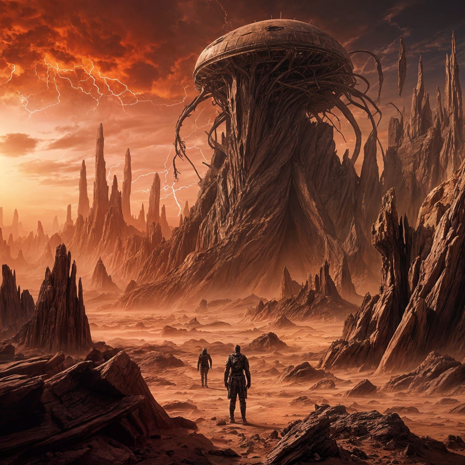 Alien God Judges Desert in Biopunk Style